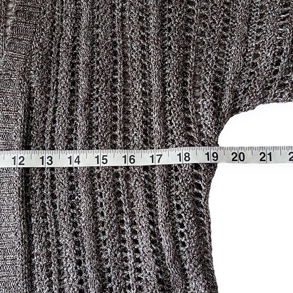 Chico's Additions Cardigan Sweater Gray Silver Metallic Open Knit - Picture 6 of 7